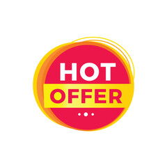 Hot offer red label icon for announcement, advertising, vector. Flat design template for banner.
