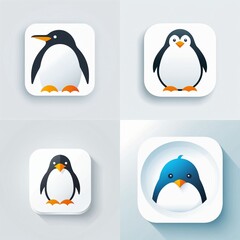 Obraz premium Set of icons for apps and websites with penguin. Minimalist designs