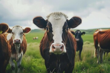 portrait cows in a field - obrazy, fototapety, plakaty