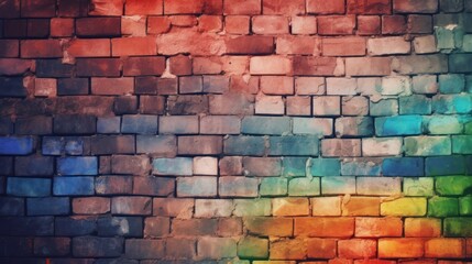 Colorful brick wall. Background with rainbow colors.