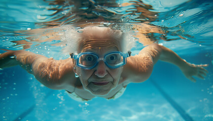 Fototapeta premium Senior Woman Enjoying Swimming Underwater