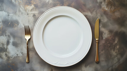 Table Setting with Fork, Knife and Plate. - 767110583