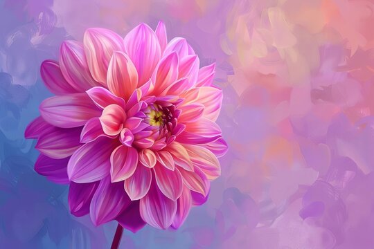 Vibrant pink dahlia flower close-up, digital painting illustration