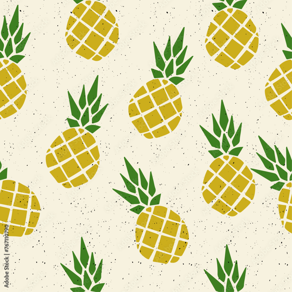Poster Pineapples on a light background. Vector pattern of pineapples. Simple and stylish repeating fruit pattern.