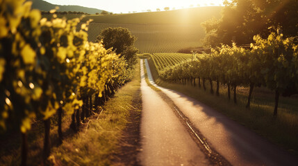 Road through golden vineyards. - 767110907