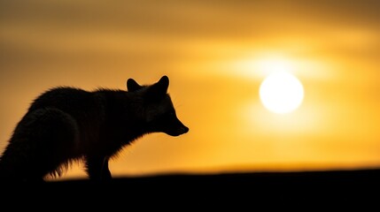 Silhouette of raccoon on sunset sky. - 767110971