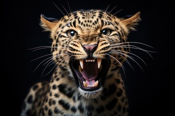 Happy surprised leopard with open mouth. - 767111151