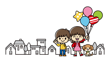 Clip art of cute children with balloons