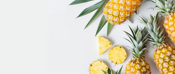 Pineapple slices with a white background. - obrazy, fototapety, plakaty