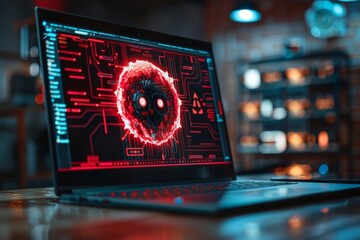 Close-up of a computer monitor showing a pop-up alert, featuring a large alert symbol suggesting possible security risk. This visual emphasizes the significance of email safety.