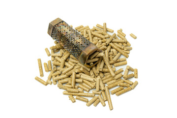 bbq smoker tube and wood pellet, tools for cold smoke, cheese smoker, isolated in white background