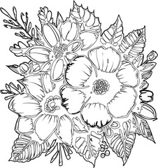 Flowers drawing doodle holiday decoration.