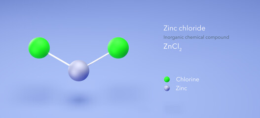 zinc chloride molecule, molecular structures, inorganic chemical compound, 3d model, Structural Chemical Formula and Atoms with Color Coding