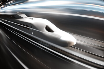 Sleek High-Speed Bullet Train Racing on Tracks with Visible Motion Blur