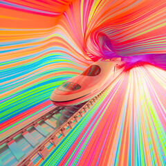 Vibrant Abstract Interpretation of a Futuristic High-Speed Train in Motion