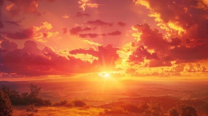 Fototapeta premium Atmosphere: An atmospheric scene of a sunset casting a warm glow