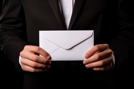 Elegant Man in Suit Offering Envelope, Mysterious Invitation Concept