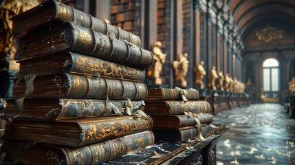 Fototapeta premium Historic archives containing enchanted manuscripts exclusively open to wizards with the proper mystical recognition symbols