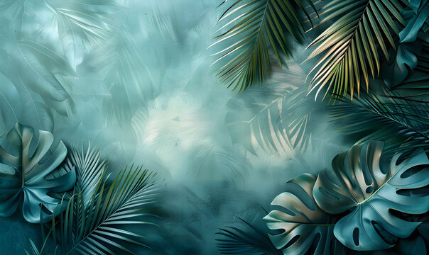 Shaded Tropical Leaves with a Calm Gradient Abstract Background
