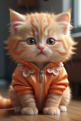 An adorable orange kitten, very sad, vertical composition