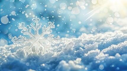 magical winter background with snow, snow flakes and soft bokeh lights on blue sky, cold backdrop for christmas, snowy still liefe at frosty weather time snow background light floor cold empty.