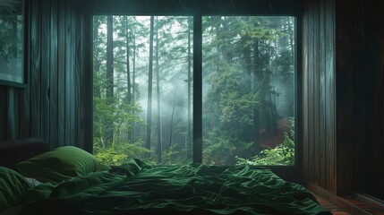 Dark Room with BIg Window Forest View