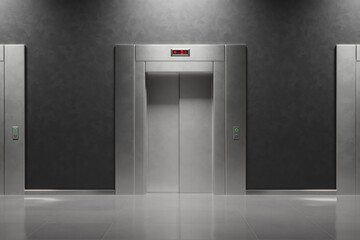 Sleek Modern Elevator Doors in Corporate Building's Illuminated Interior