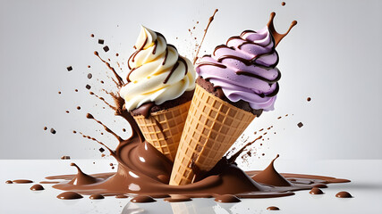 Irresistible Temptation: Velvety Chocolate Ice Cream Bursting with Flavor on Pure White Canvas