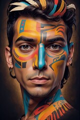 Tribal Vision: Man with Abstract Face Paint