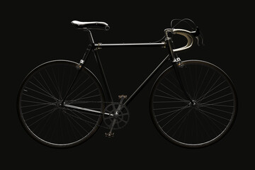 Exquisite Vintage Black Racing Bicycle Isolated on a Deep Dark Background - 767116743