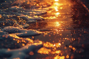 Ocean waves at sunset with sparkling light reflections