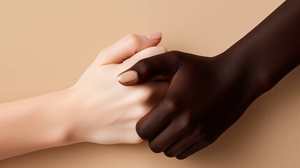 Hands of black and white female shaking hands together. Support, Care, Greeting, Encourage