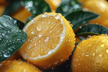 A Freshly Sliced Orange Glistening with Water Droplets.