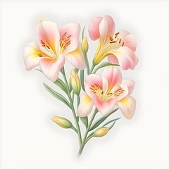 Pastel Watercolor D Cartoon Alstroemeria A Vibrant Blossom Isolated on a Background