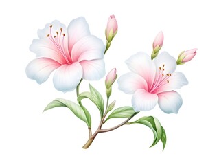 Vibrant Azalea Blossoms in Pastel Watercolor Tones on Isolated Background