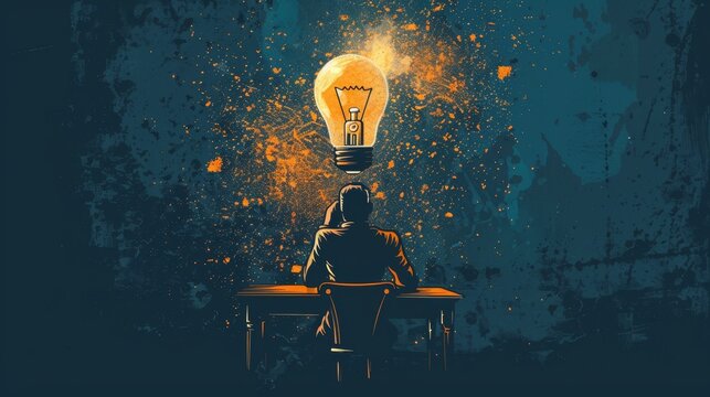 Idea: A person sitting at a desk, deep in thought