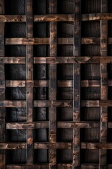 A closeup of the slats in an antique wooden shutter, showcasing their intricate patterns and textures.