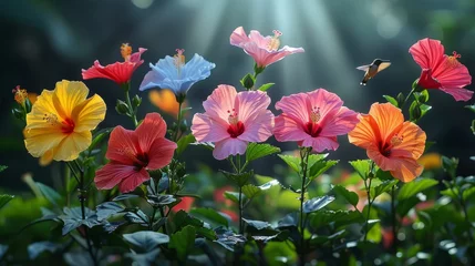 Fototapeten Colorful flowers bloom in the garden, creating a vibrant natural landscape © yuchen
