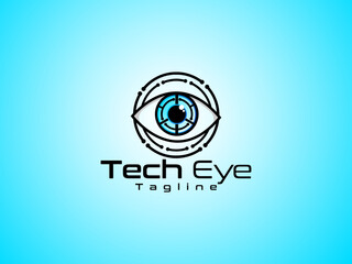 Eye technology logo design. Tech Vision logo. Business. Creative. Eye vector art. Doctor. Technology. Circle shape eye. Vision care.