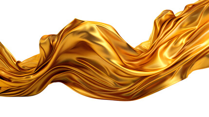 Abstract 3d realistic golden metal shape flowing isolated on transparent background