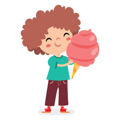 Illustration Of Kid With Cotton Candy