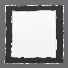 Black paper with torn square hole and soft shadow are on white squared background. - 767119969