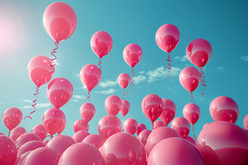 Pink Balloons Soaring in a Bright Blue Sky