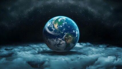 Cinematic shot of planet earth globe clouds and space background.