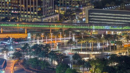 Dubai downtown night aerial timelapse