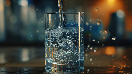 Close-Up of Bubbles in Glass of Water - obrazy, fototapety, plakaty