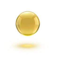 Oil gold glass ball isolated in vector on white background. Cosmetic pill capsule of vitamin E, A,...