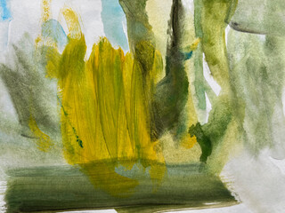 Green abstract painting landscape. Modern art