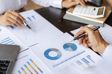 Business people meeting to discuss analyzing financial growth charts and planning business investments.