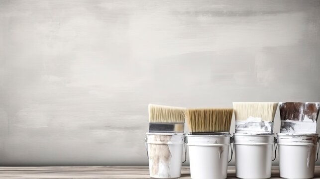 photograph of Close up of painter hand in white glove painting a wall with paint roller